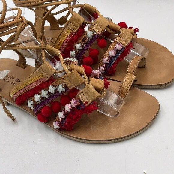Barbara Barbiere Tassel Pom Pom Festival Gladiator Jewel Beaded Boho Sandals - Picture 4 of 10